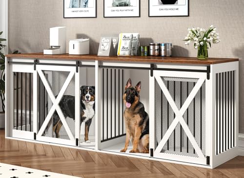 Black 78.7" Heavy Duty Double Dog Crate Furniture with Divider H6724