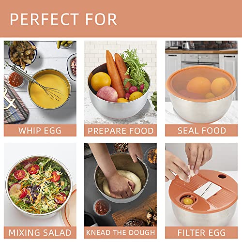 Mixing Bowls Set of 3 Stainless Steel with Airtight Lids E472275