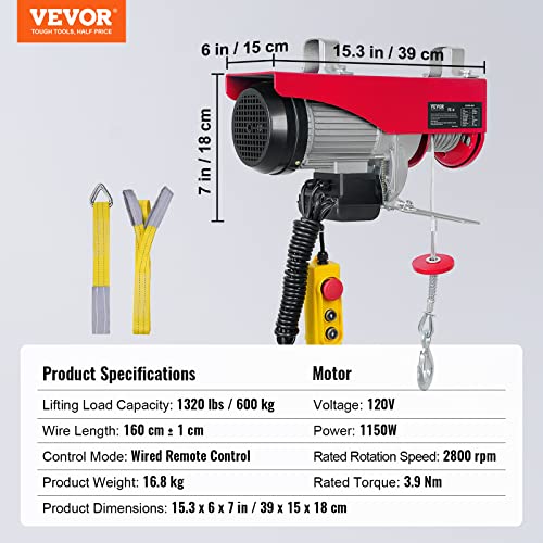 2200 lbs 1600W 110V Electric Steel Wire Winch with Wireless Remote Control 40ft Single Cable Lifting Height E77968