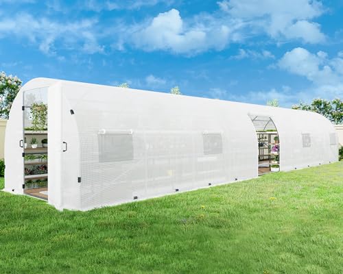 White Heavy Duty Galvanized Steel Walk in Greenhouse H611814