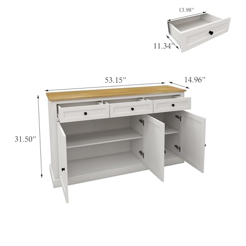 White 3 Drawer 3 Door Buffet Cabinet with Adjustable Shelves E527008