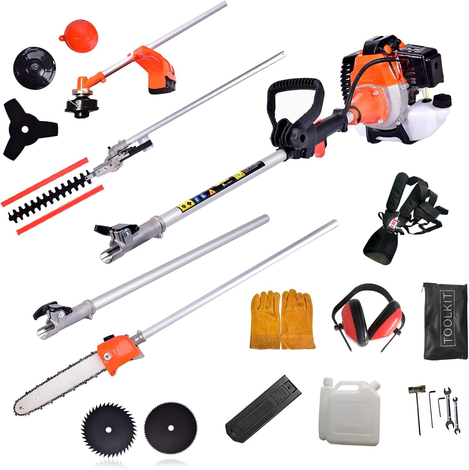 52cc 6 in 1 Gas Petrol Hedge Trimmer Brush Cutter Chainsaw Grass Pruner Multifunctional Y447