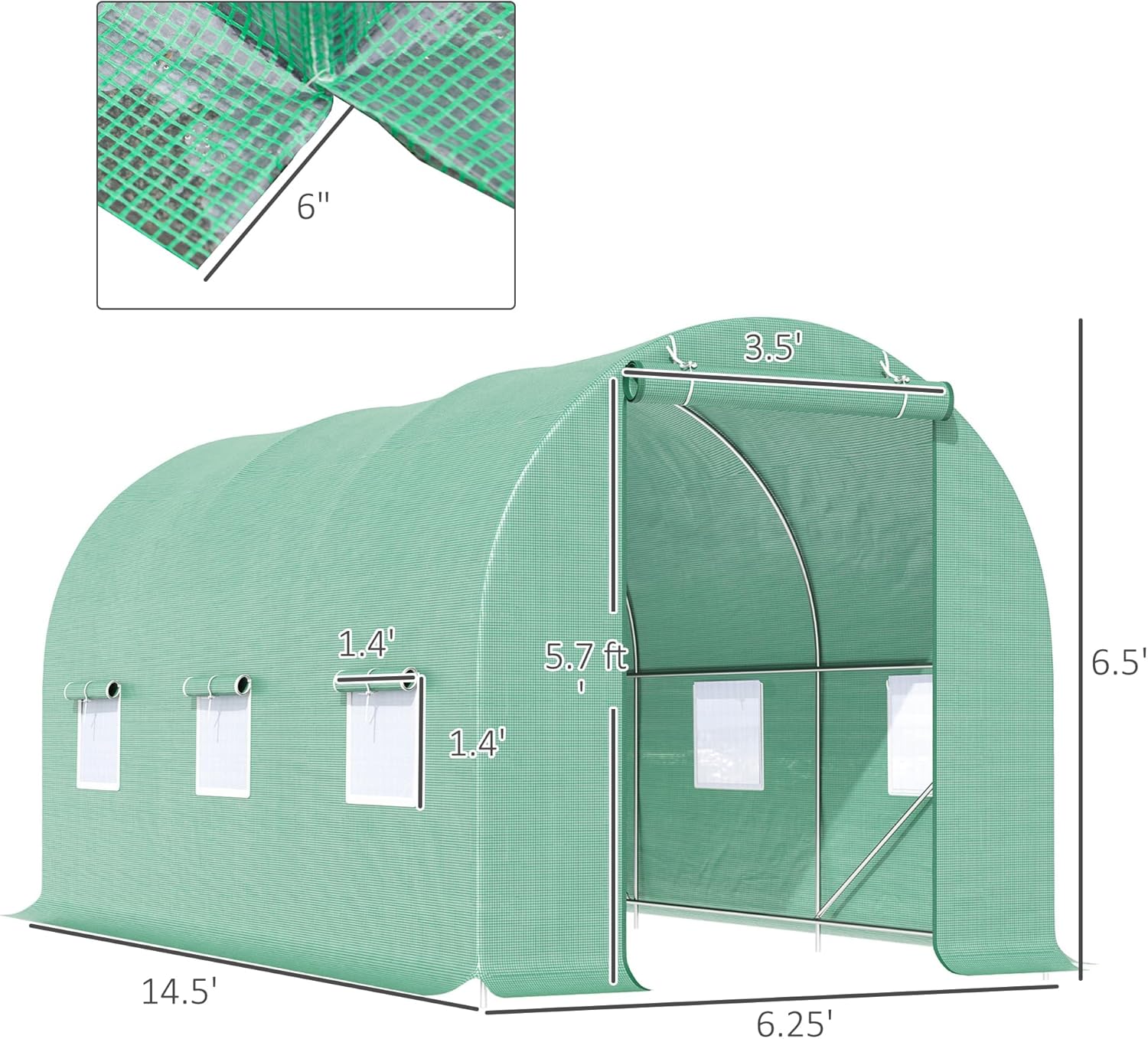 15' x 6' x 7' Walk-in Tunnel Greenhouse with Roll-up Windows Z617