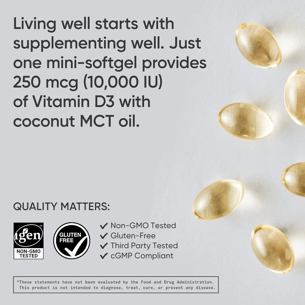 Vitamin D3 10,000 IU with Coconut MCT Oil – 120 Liquid Softgels R918