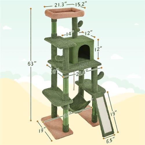 63" H Multi-Level Cat Tree with Sisal-Covered Scratching Posts & Condo & Hammock H844568