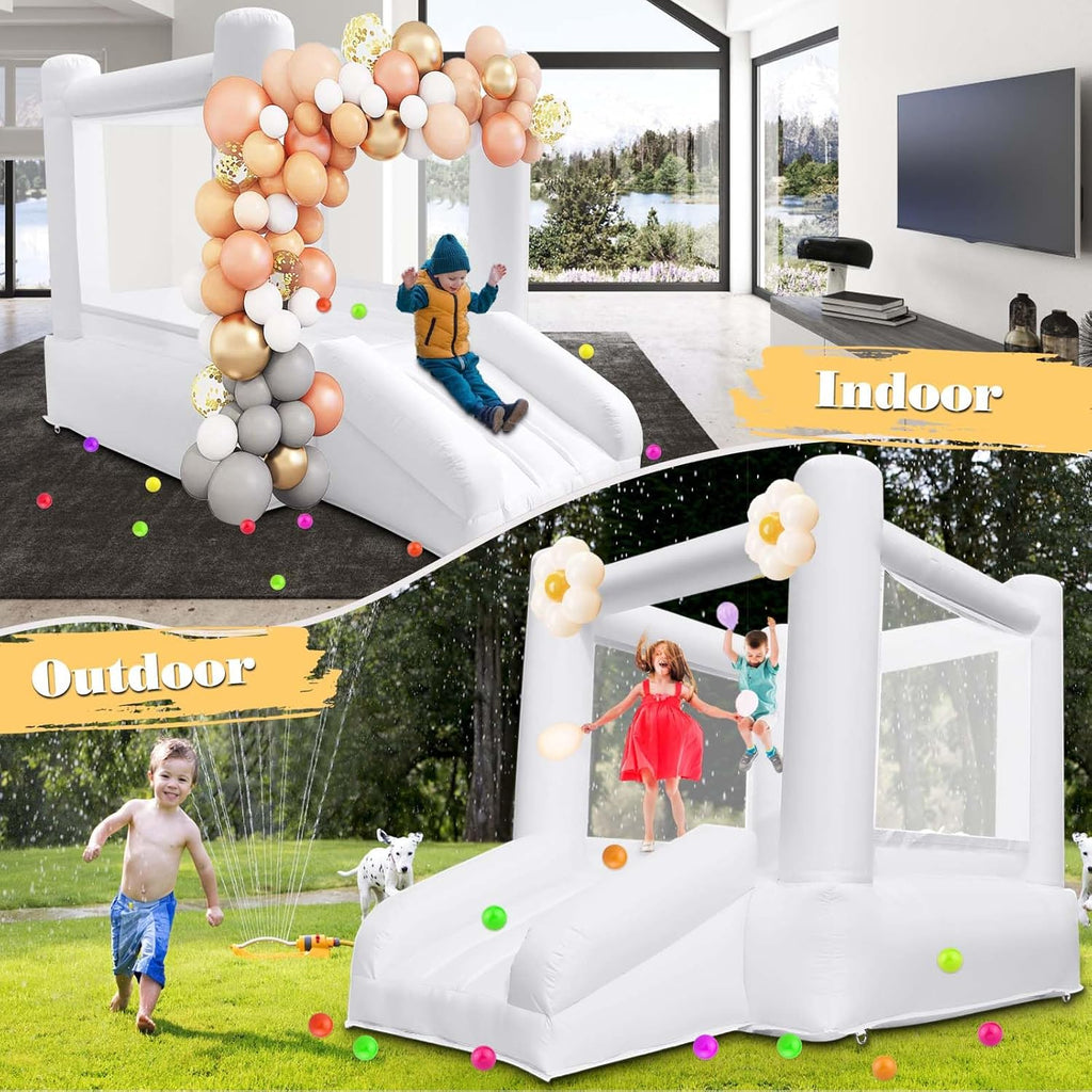 Small White Bounce House with Slide B7358