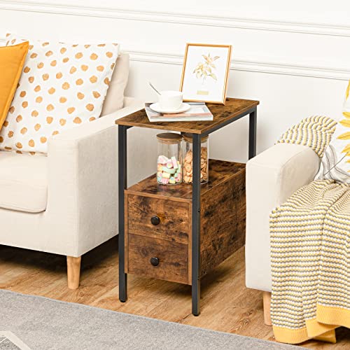 Greige and Black Narrow End Table with Drawer and Shelf A17535