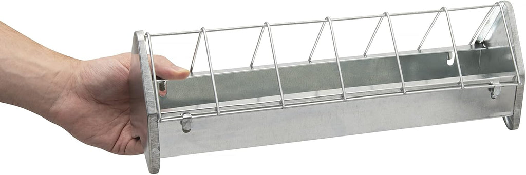 15" Galvanized Metal Poultry Feed Tray with Removable Anti Roosting Guard S977413