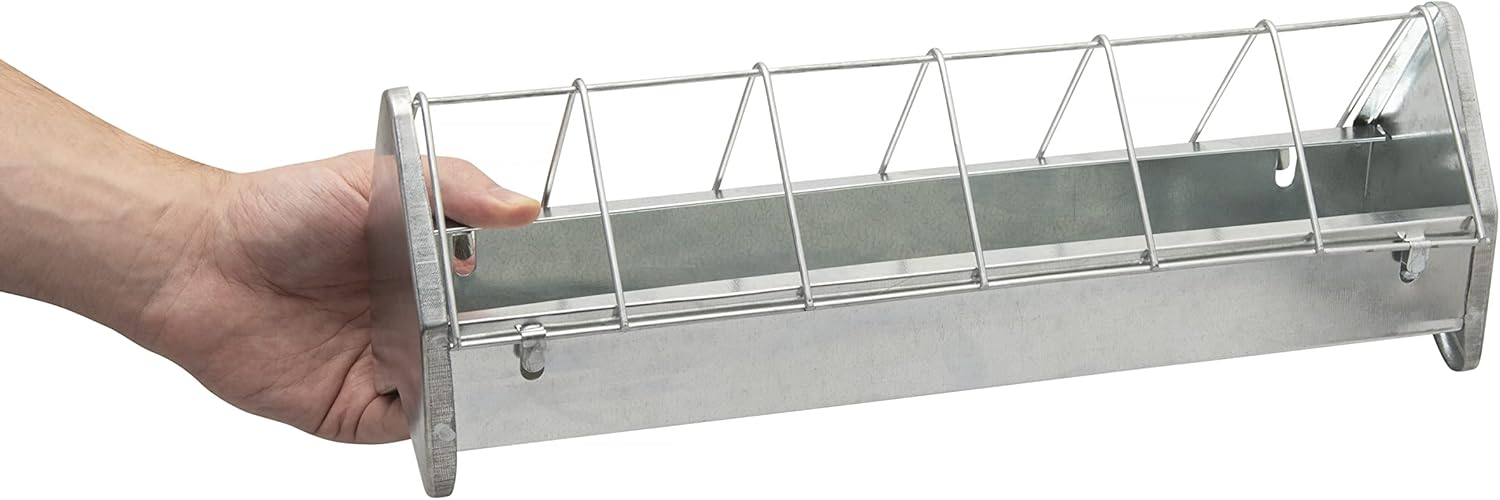 15" Galvanized Metal Poultry Feed Tray with Removable Anti Roosting Guard S977413