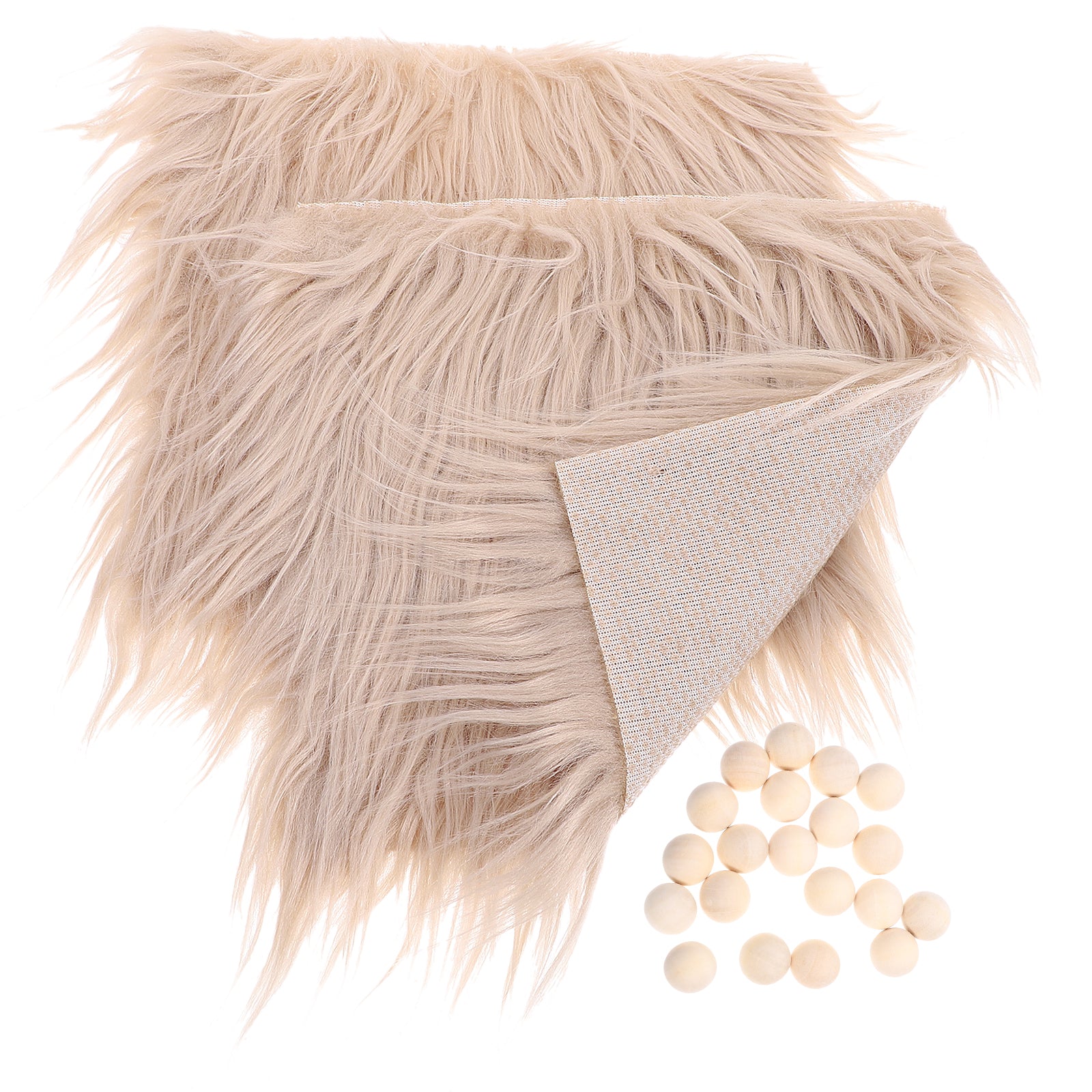 Square Faux Fur Fabric Wooden Balls Gnome Doll DIY Making Supplies D492221