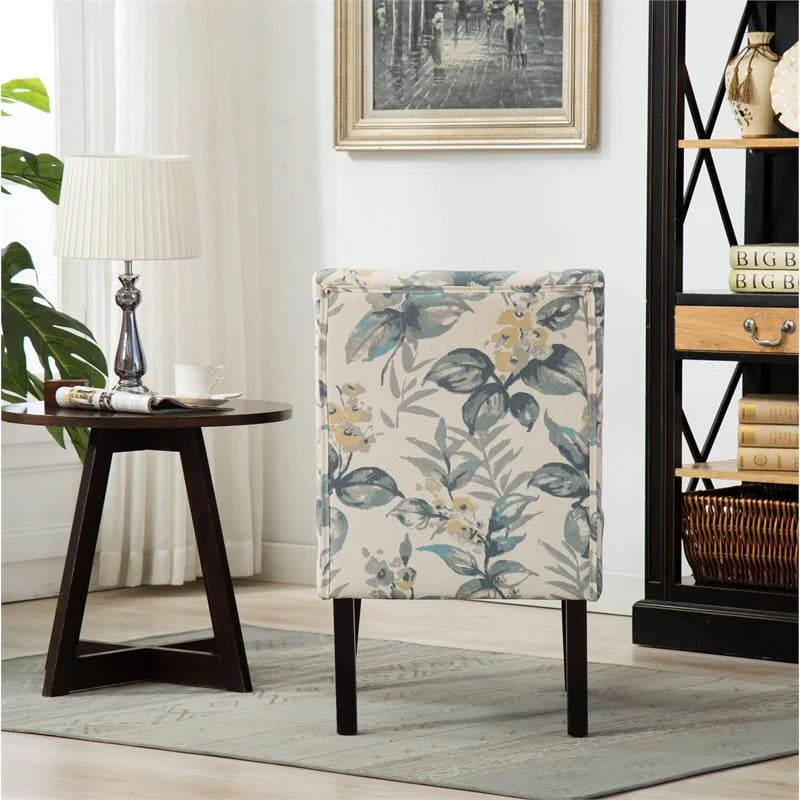Blue Leaves Fabric Armless Accent Chair I128035