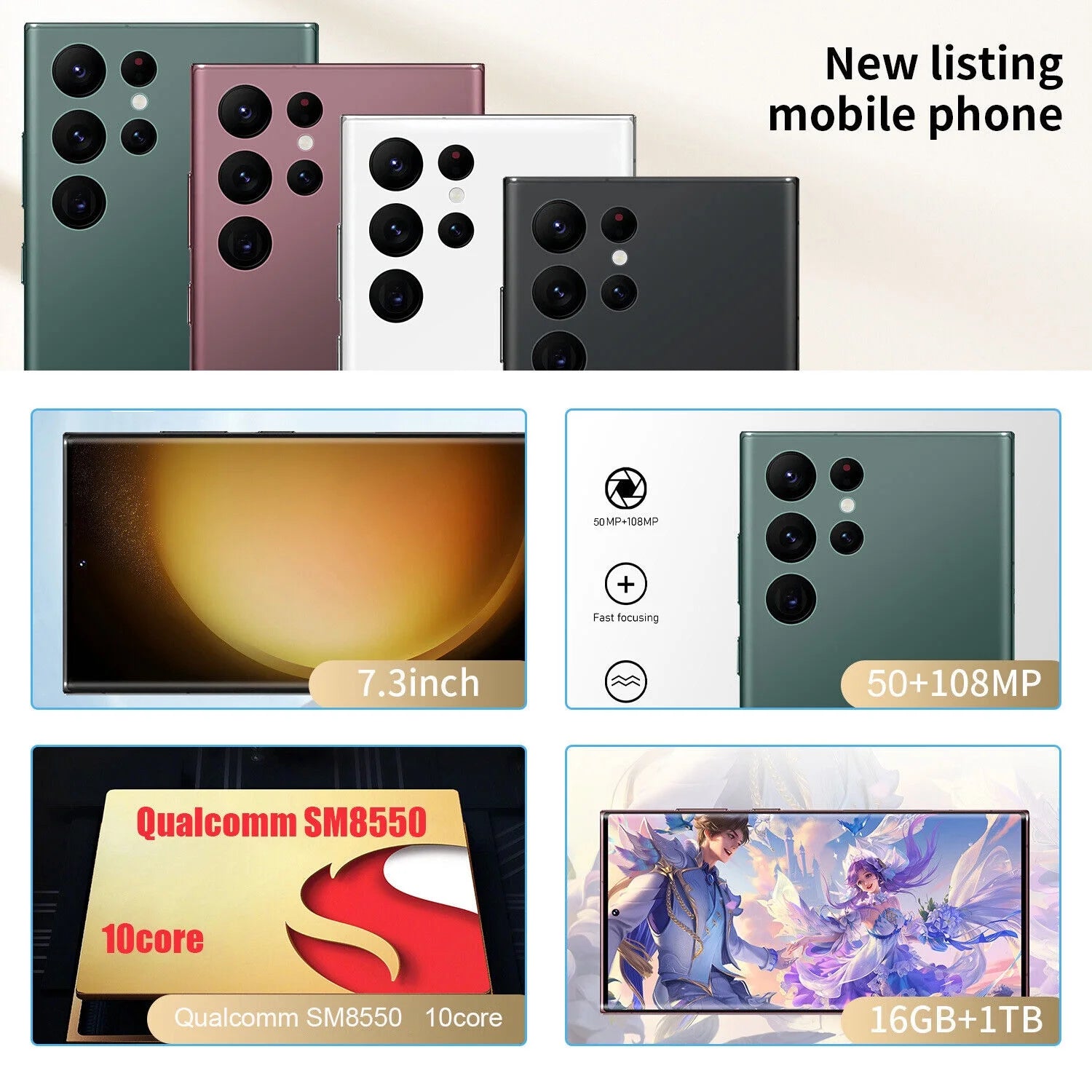 7.3" Smartphone 3GB+64GB Unlocked Android 13 Mobile Phones F698