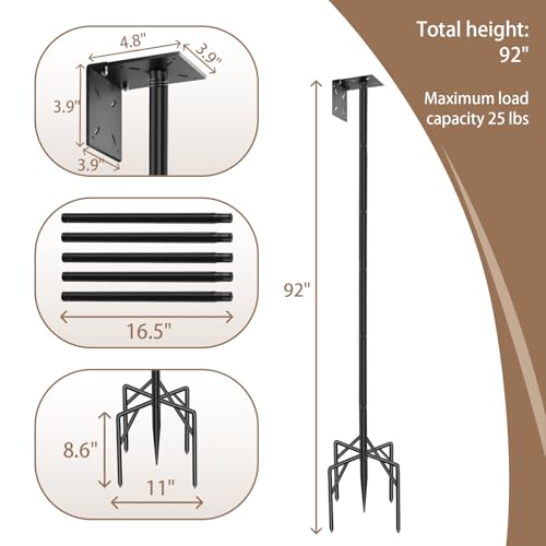 77 Inch Rust-Proof Metal Bird Feeder Pole with 5-Prong Base and 2 Plates S9949