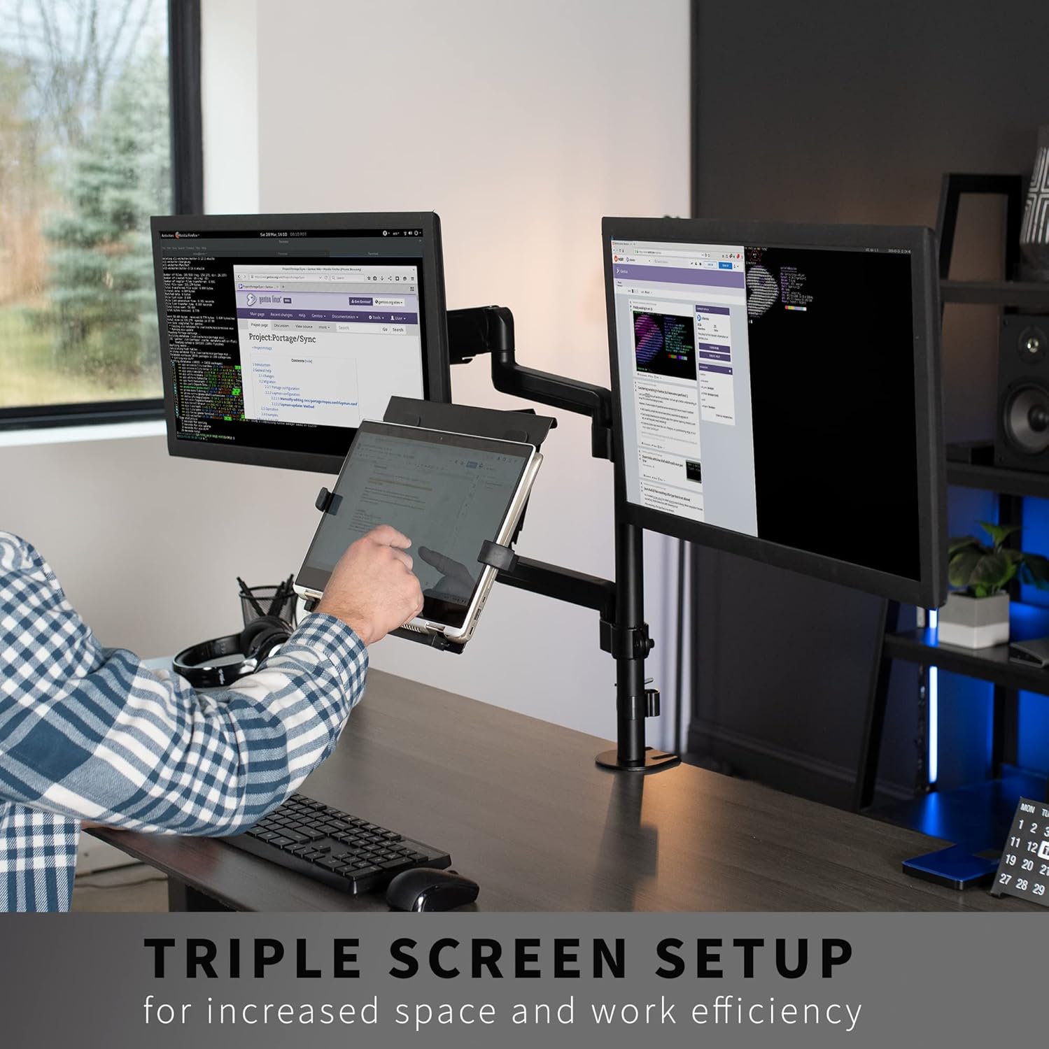 Black Pneumatic Arm Mount for Laptop and Dual 17 to 32 Inch Monitors M527