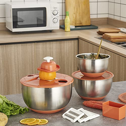 Mixing Bowls Set of 3 Stainless Steel with Airtight Lids E472275