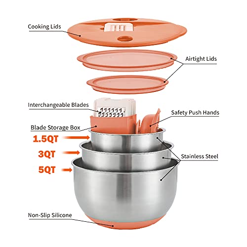 Mixing Bowls Set of 3 Stainless Steel with Airtight Lids E472275