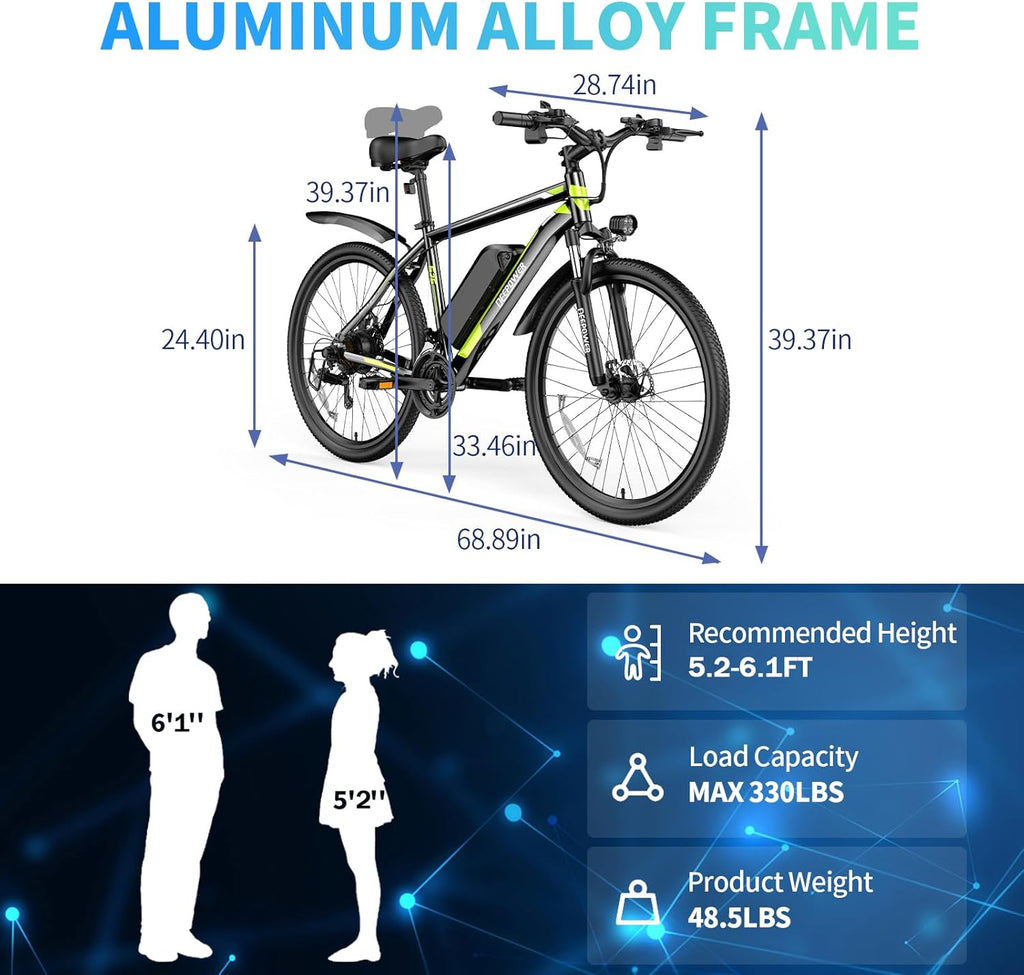 Electric Bike 500W 26" 48V 12.8Ah 21-Speed Front Fork Suspension I580