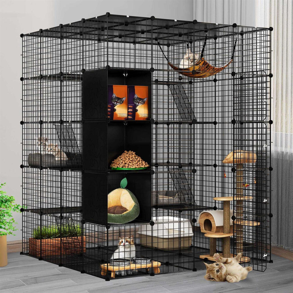 Large Cat Cage 5-Tier Kennels with Cube Storage DIY Indoor Catio Enclosure Cat Playpen with Hammock E41282