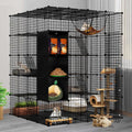 Large Cat Cage 5-Tier Kennels with Cube Storage DIY Indoor Catio Enclosure Cat Playpen with Hammock E41282