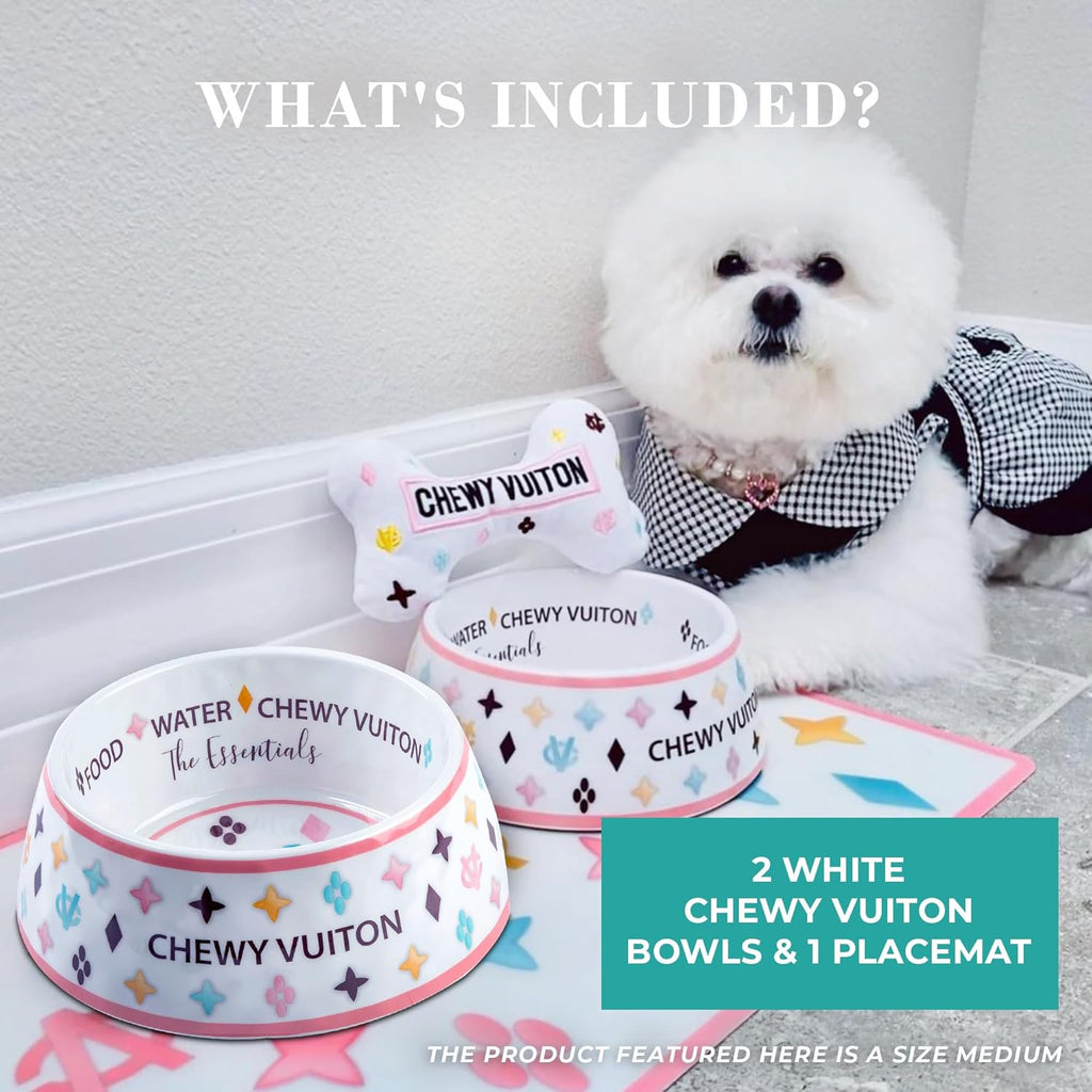 White BPA-Free Non-Skid Dog Bowls with Placemat, Case of 2 M85706