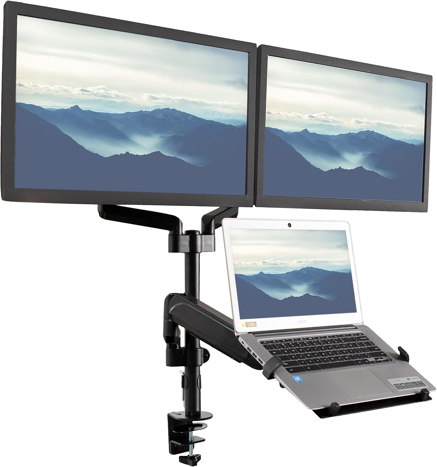 Black Pneumatic Arm Mount for Laptop and Dual 17 to 32 Inch Monitors M527