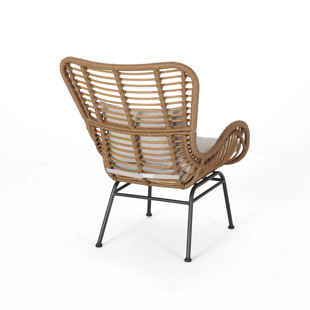 Set of 2 Light Brown Beige Wicker Club Chairs with Cushions S6774