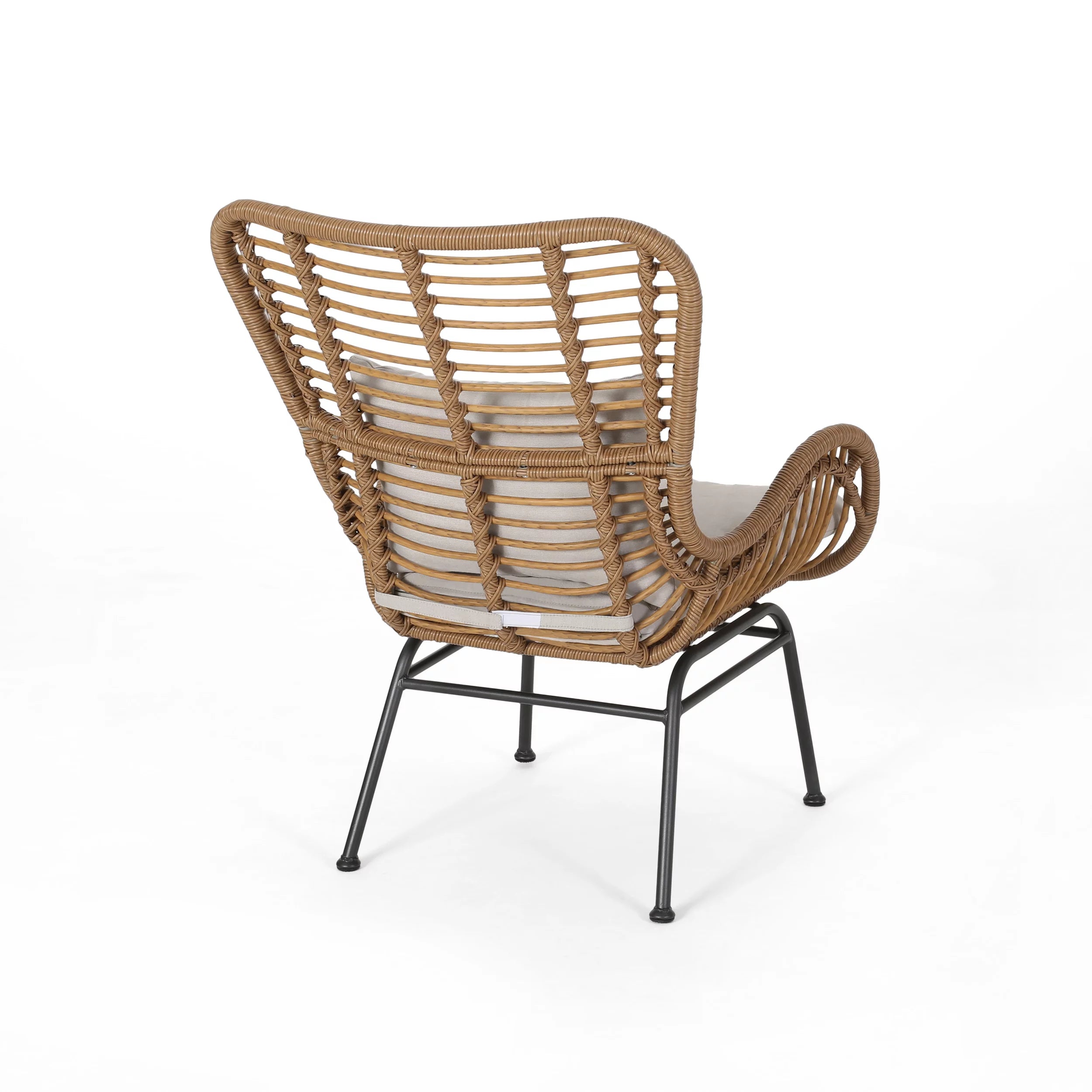 Set of 2 Light Brown Beige Wicker Club Chairs with Cushions S6774