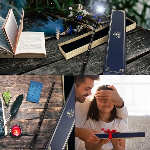 Light Up Magic Wizard Wand Rechargeable Illuminating Toy with Spellbook and Gift Box V919