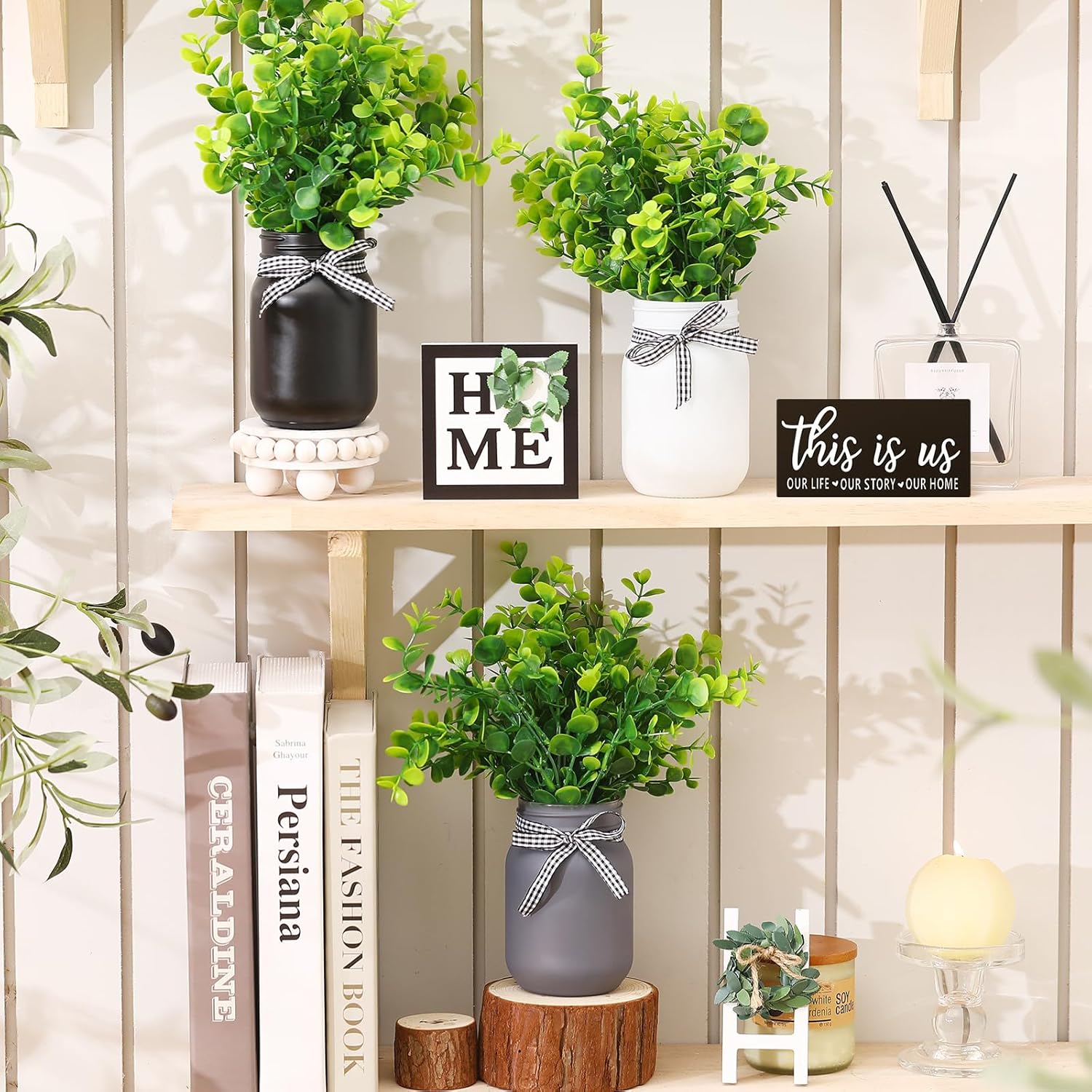 12 Pcs Eucalyptus Mason Jar Table Centerpieces Farmhouse Tiered Tray Decor Wooden Signs G5409