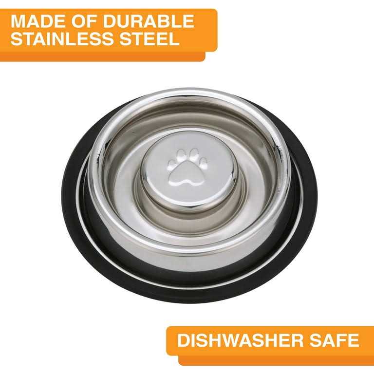 Stainless Steel Slow Feed Bowl Non-Tip Non-Skid W513896