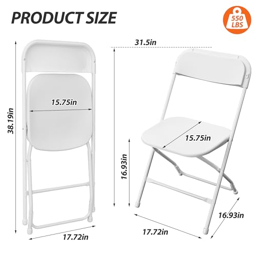 8-Pack Stackable Plastic Folding Chairs with Steel Frame, White, Set of 8 U233