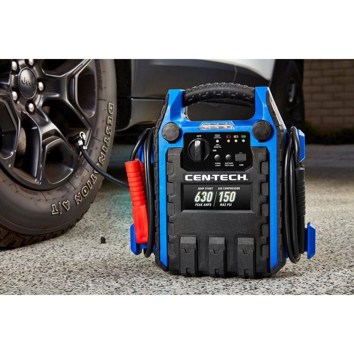 630 Peak Amp Portable Car Battery Jump Starter with Air Compressor X415990
