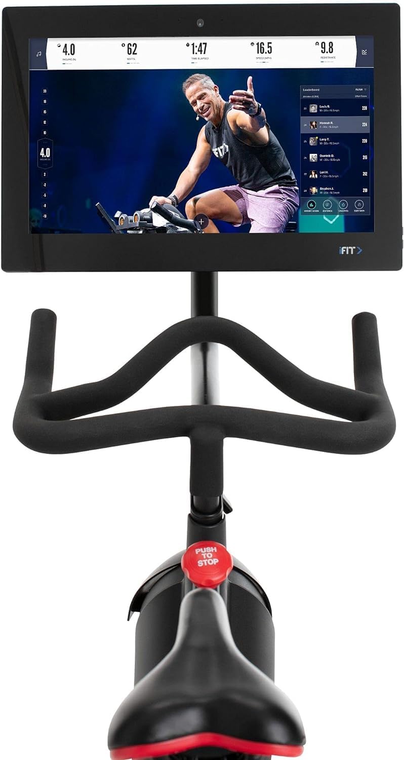 22” HD Touchscreen Exercise Bike with 24 resistance levels, Two 3 lb dumbbells, Black A3444