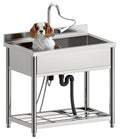 Stainless Steel Single Bowl Freestanding Utility Sink with Pull-Out Faucet, W35.4" x D22.4" x H37" C217