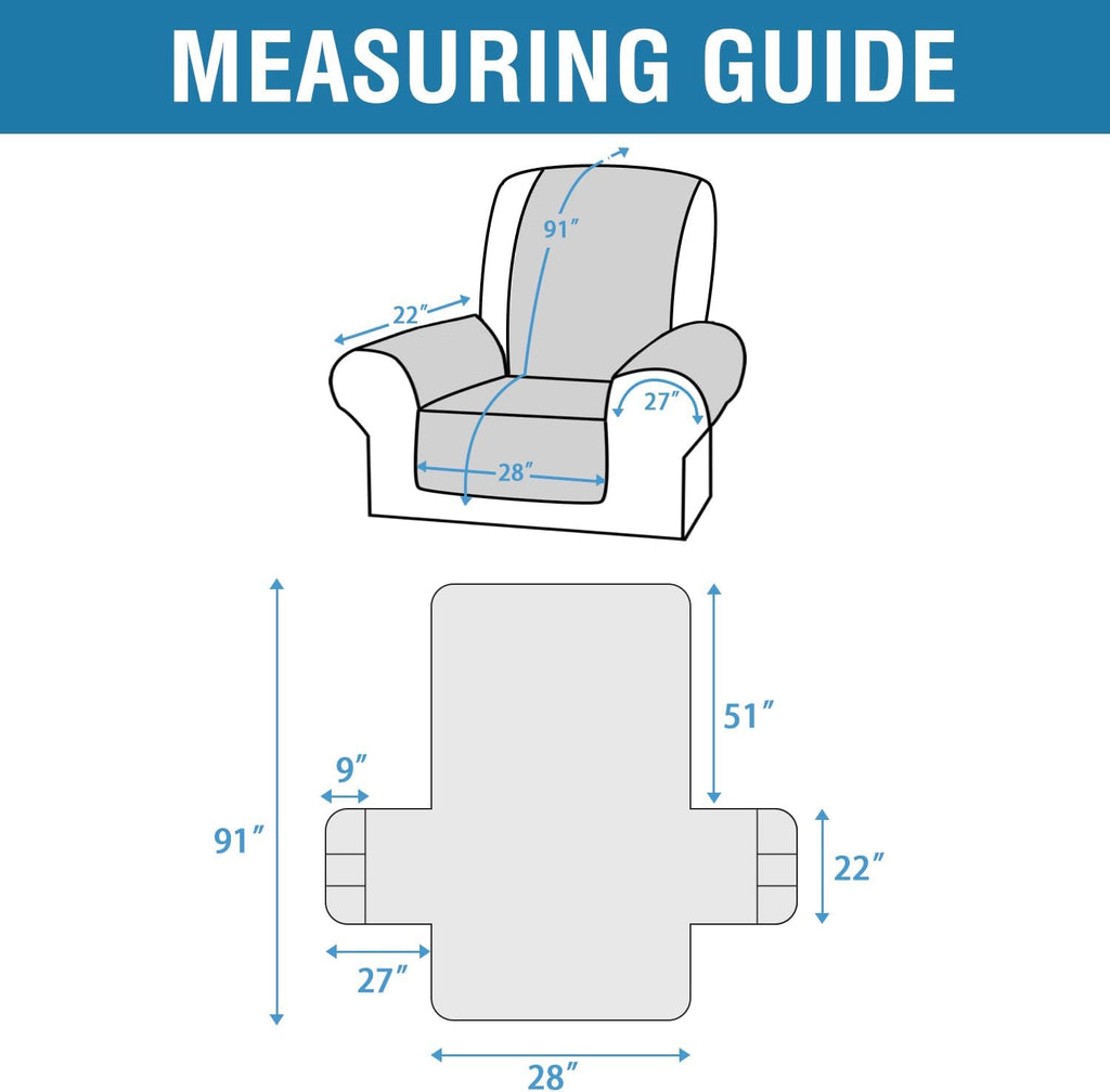 Oversized Recliner Cover 1-Piece Reversible with Elastic Straps Z8581