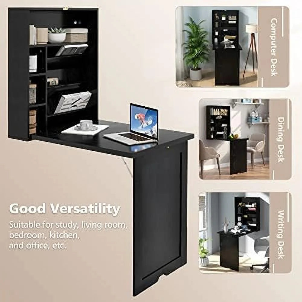 Wall Mounted Folding Desk with Adjustable Shelves P7203
