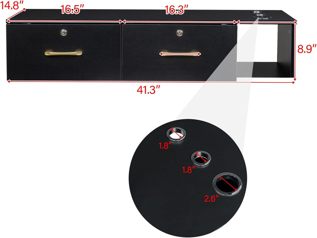 Black Wall Mount Station with Drawers Storage Cabinet H96534