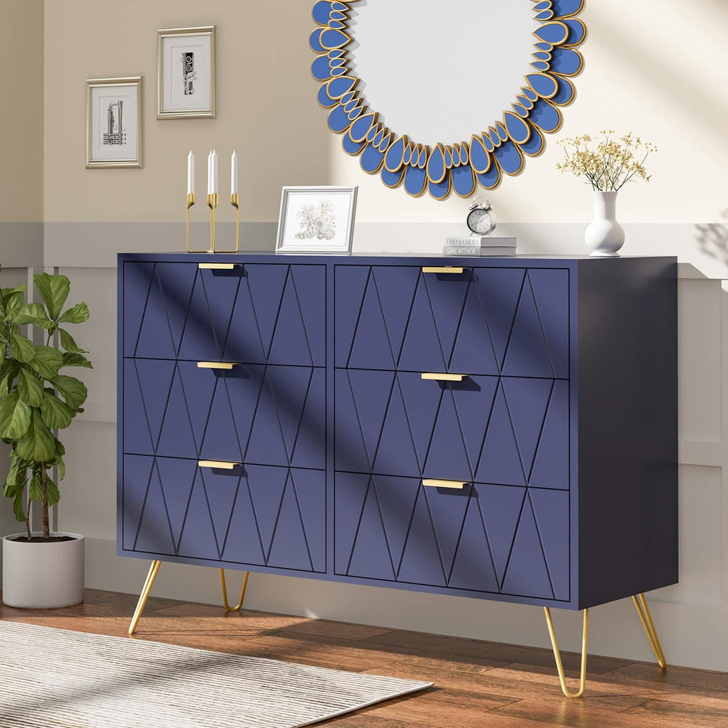 Navy Blue 6 Drawer Dresser J1269