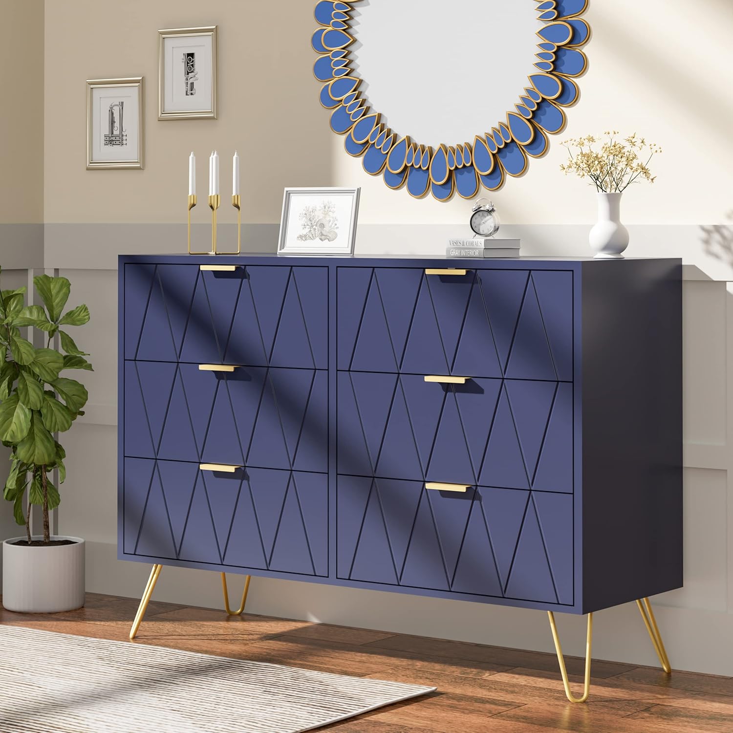 Navy Blue 6 Drawer Dresser J1269