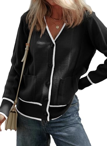 Short Cardigans Color Blocked Button Down Sweaters with Pockets Z914332