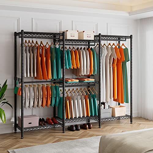 Black 5 Tiers Heavy Duty Metal Clothes Rack P375510