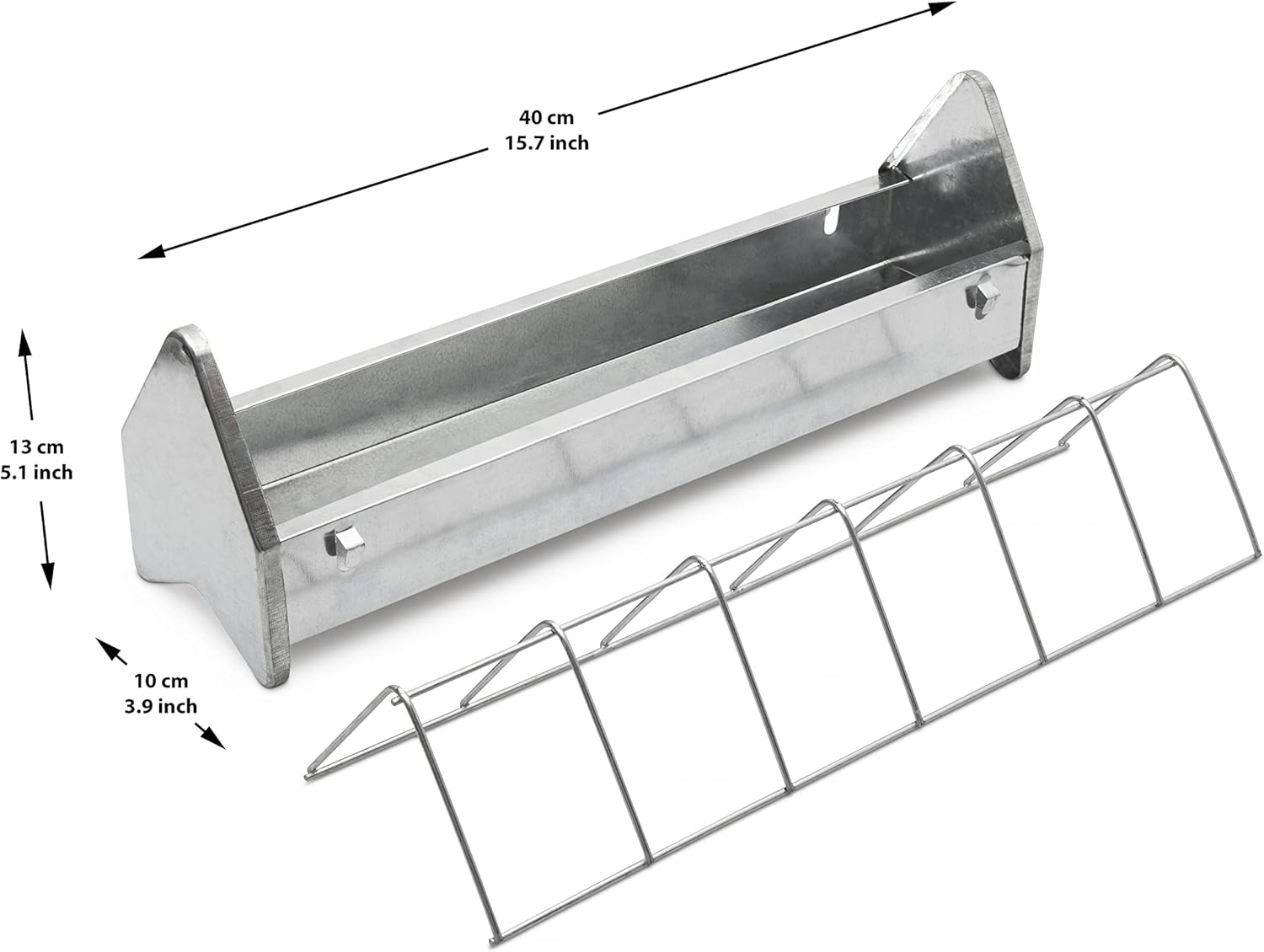 15" Galvanized Metal Poultry Feed Tray with Removable Anti Roosting Guard S977413