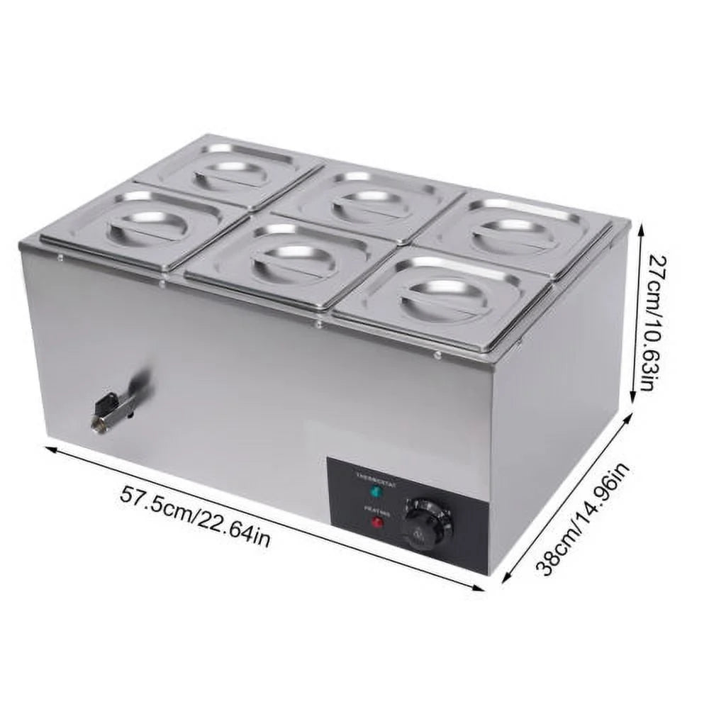 600W 110V 6 Pots Stainless Steel Commercial Buffet Food Warmer K214