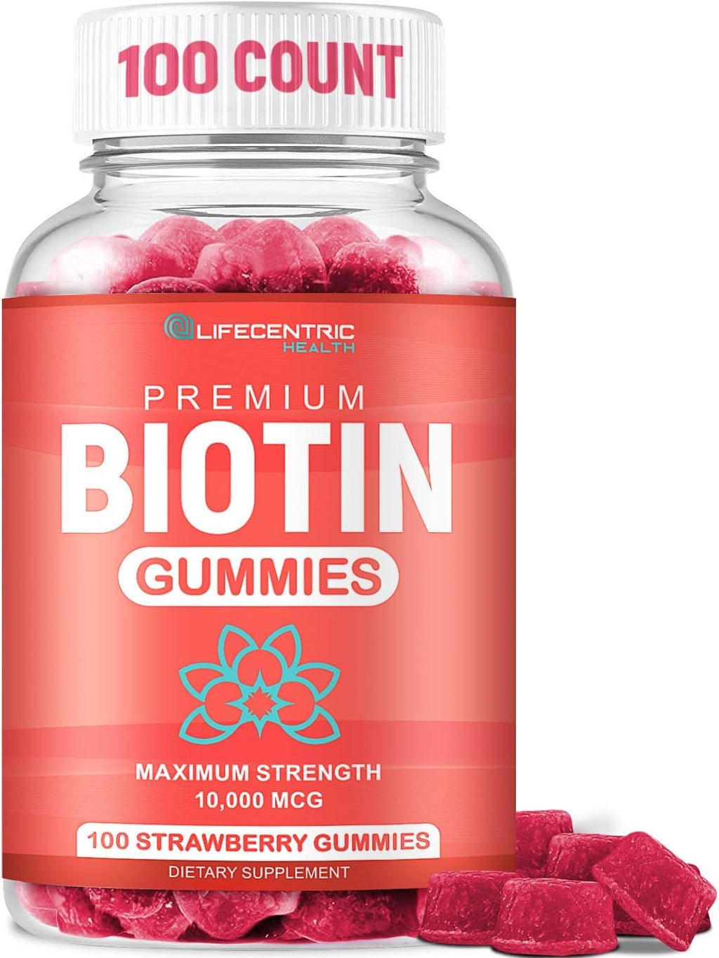 Biotin 10000mcg Chewable Supplement, 100 Count Vegan Gummies I617