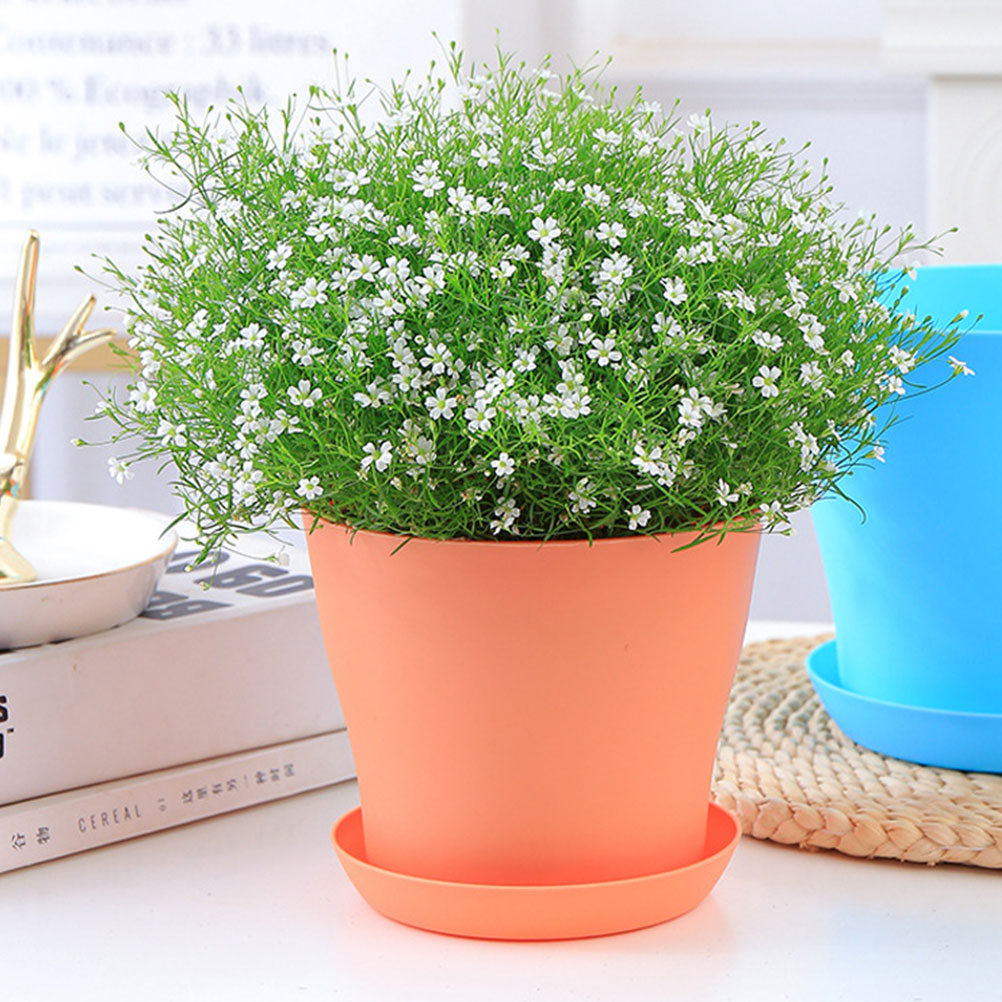 8pcs Plastic Round Flower Pot with Tray F185740