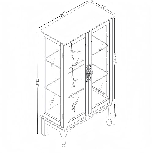 Cherry Curio Corner Cabinet with Glass Doors and Adjustable Shelves R130
