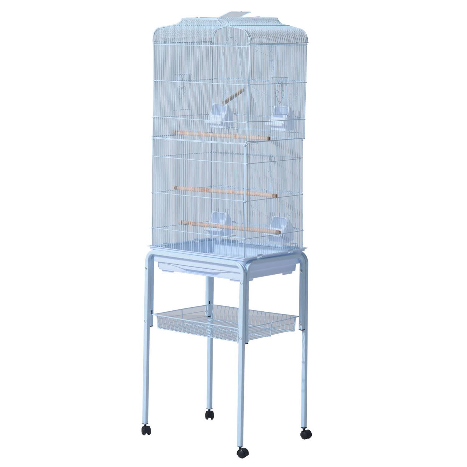 White Metal Bird Cage with Wheels Z618