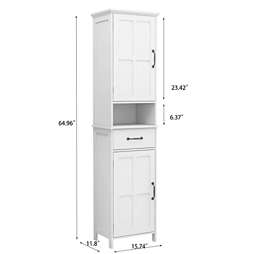 Tall Bathroom Storage Cabinet with Open Shelves and Drawer U461481