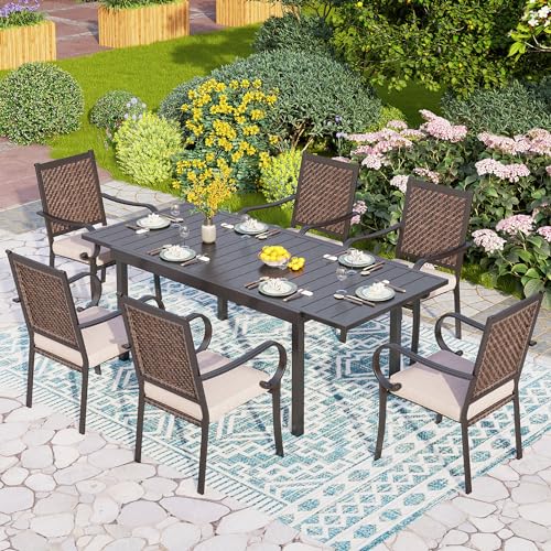9 Piece Outdoor Extendable Dining Set with Rectangular Metal Dining Table and 8 Rattan Chairs R88345