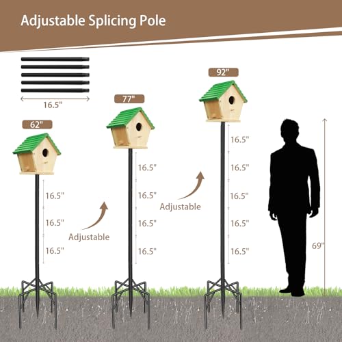 77 Inch Rust-Proof Metal Bird Feeder Pole with 5-Prong Base and 2 Plates S9949